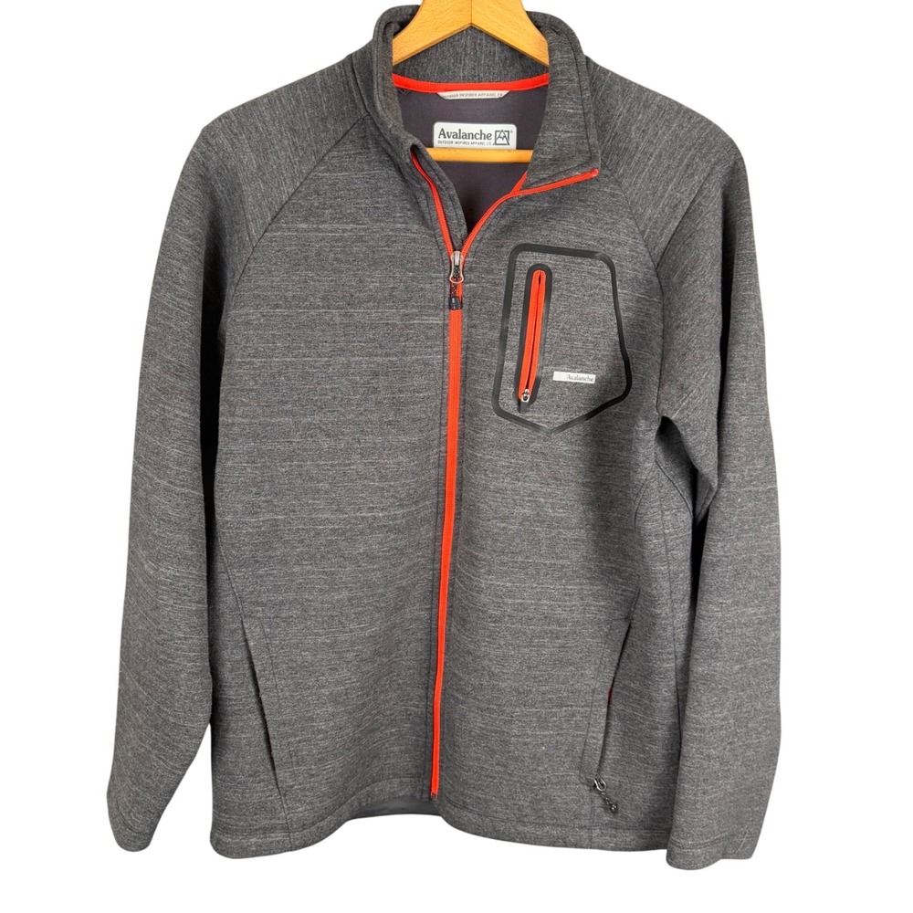Avalanche Mens Full Zip Jacket Gray Orange Accent Mock Neck Fleece Size Medium